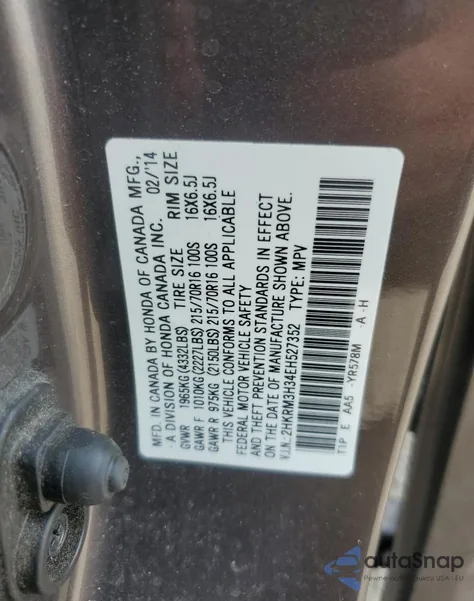 2014 Honda Cr-V Lx z USA, uszkodzony, nr VIN 2HKRM3H34EH527352